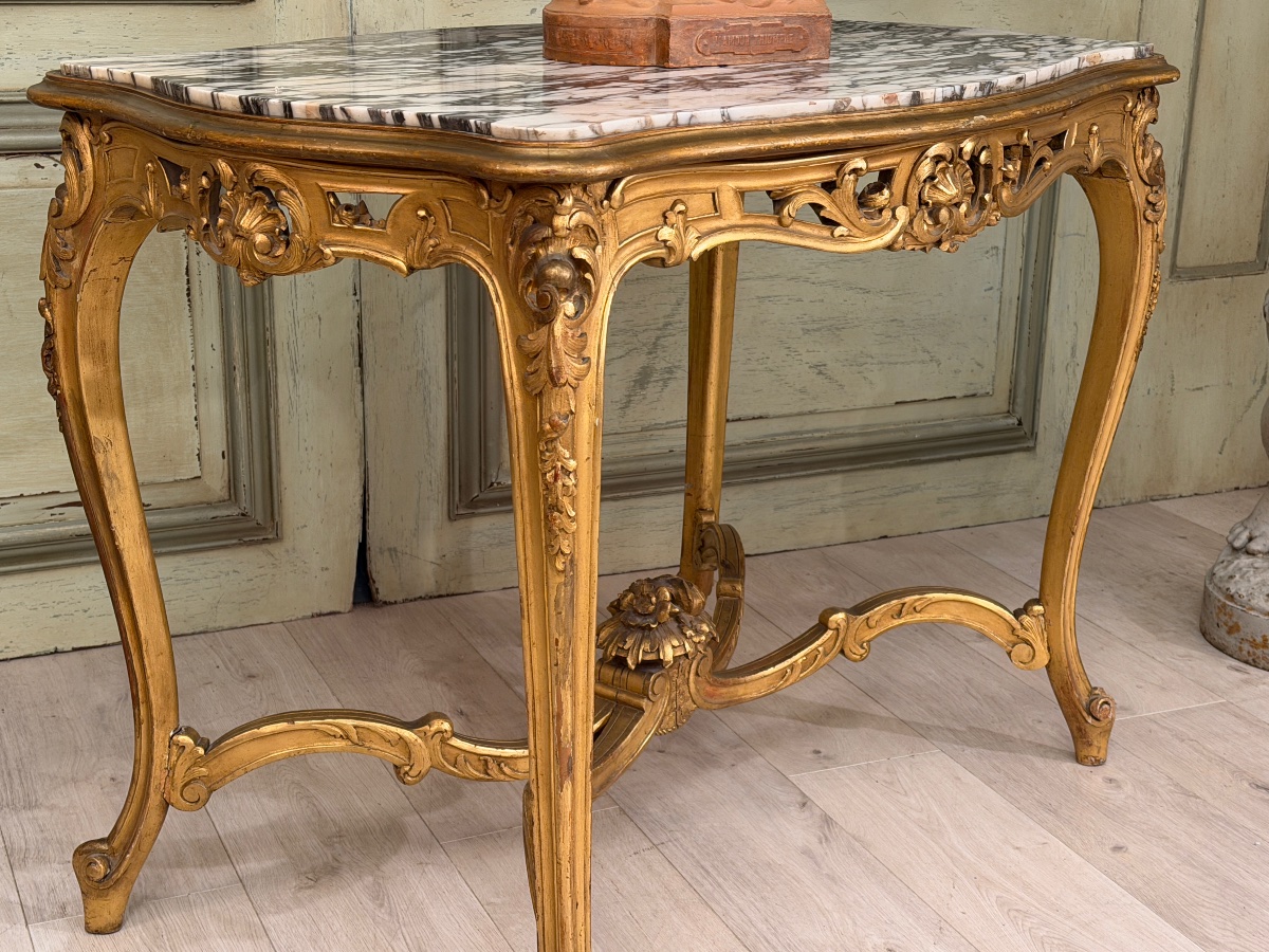 Louis XV-style Gilded Wooden Coffee Table, Napoleon III Period-photo-5