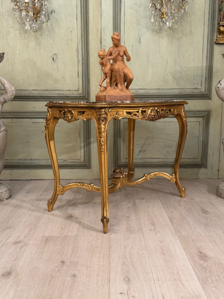 Louis XV-style Gilded Wooden Coffee Table, Napoleon III Period-photo-7