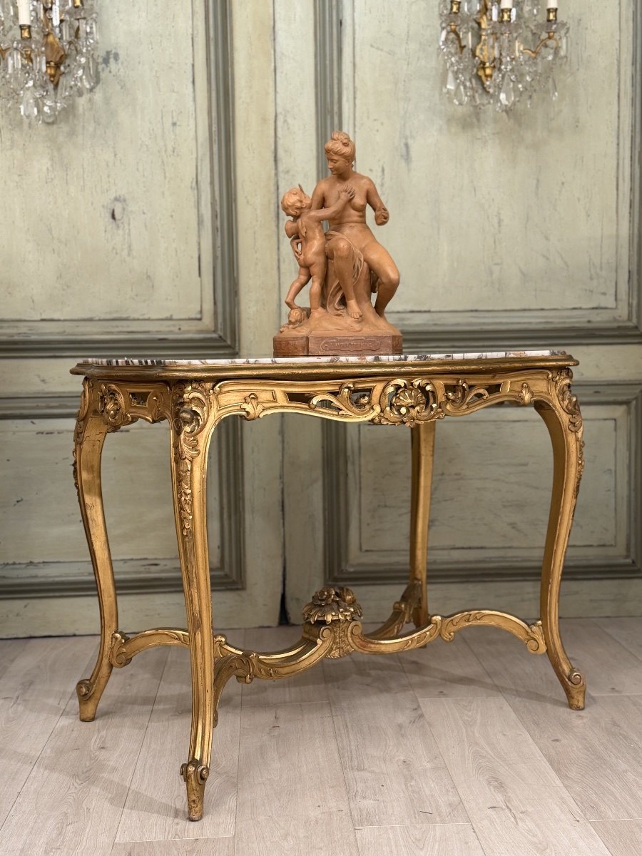 Louis XV-style Gilded Wooden Coffee Table, Napoleon III Period