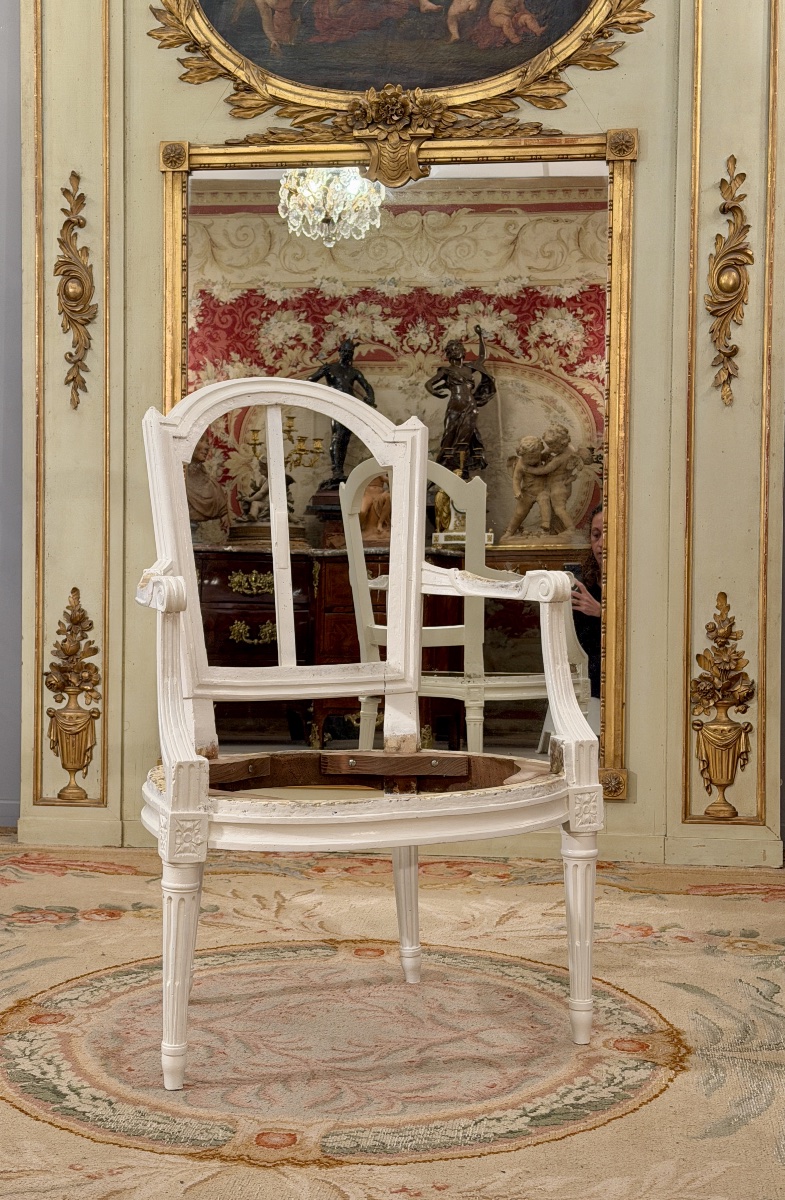 DELAUNAY Jean-Baptiste, Siège  Chassis en Bois Laqué Estampillé d'Epoque Louis XVI, Vers 1780-photo-2