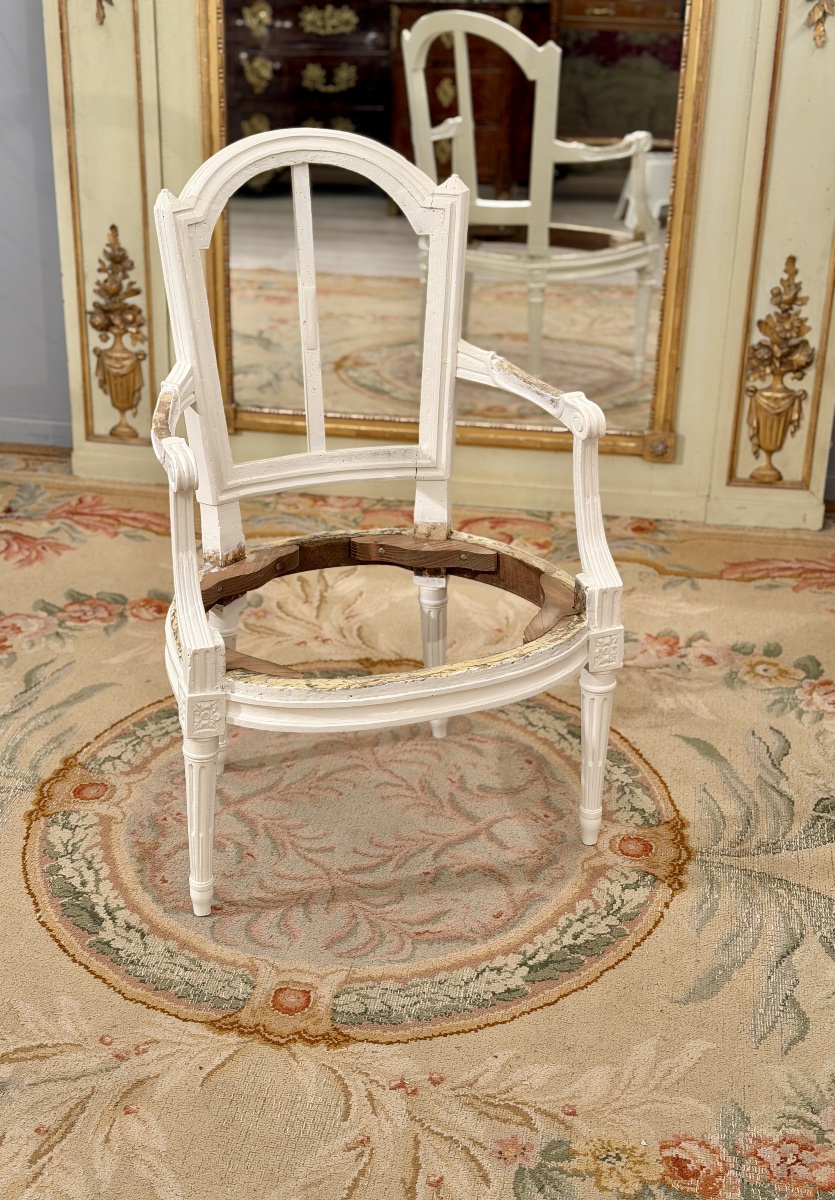 DELAUNAY Jean-Baptiste, Siège  Chassis en Bois Laqué Estampillé d'Epoque Louis XVI, Vers 1780-photo-3