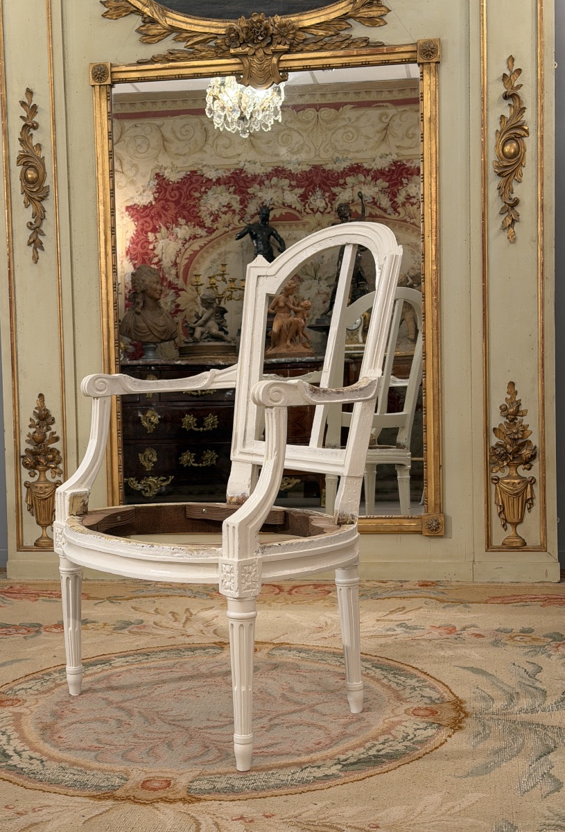 DELAUNAY Jean-Baptiste, Siège  Chassis en Bois Laqué Estampillé d'Epoque Louis XVI, Vers 1780-photo-2