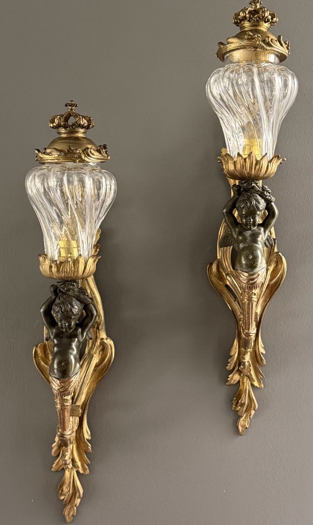 Paire d'Appliques Aux Angelots en Bronze, d'Epoque Napoléon III-photo-2