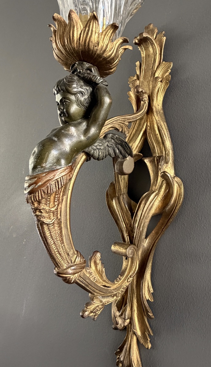 Paire d'Appliques Aux Angelots en Bronze, d'Epoque Napoléon III-photo-6