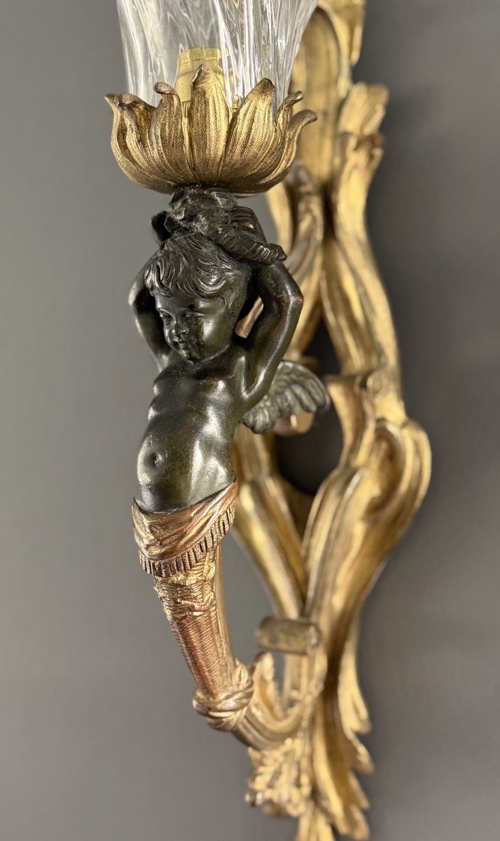 Paire d'Appliques Aux Angelots en Bronze, d'Epoque Napoléon III-photo-3