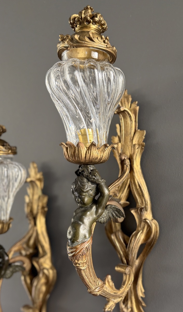 Paire d'Appliques Aux Angelots en Bronze, d'Epoque Napoléon III-photo-7