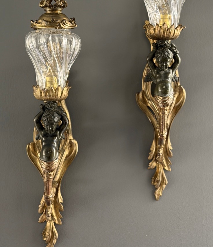 Paire d'Appliques Aux Angelots en Bronze, d'Epoque Napoléon III-photo-8