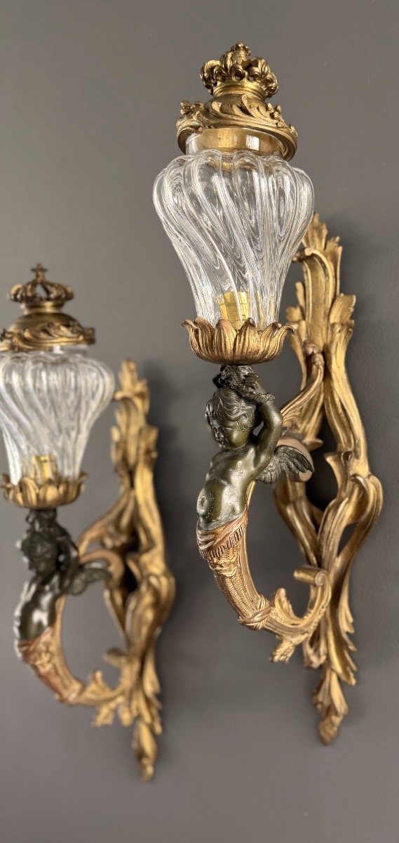 Paire d'Appliques Aux Angelots en Bronze, d'Epoque Napoléon III