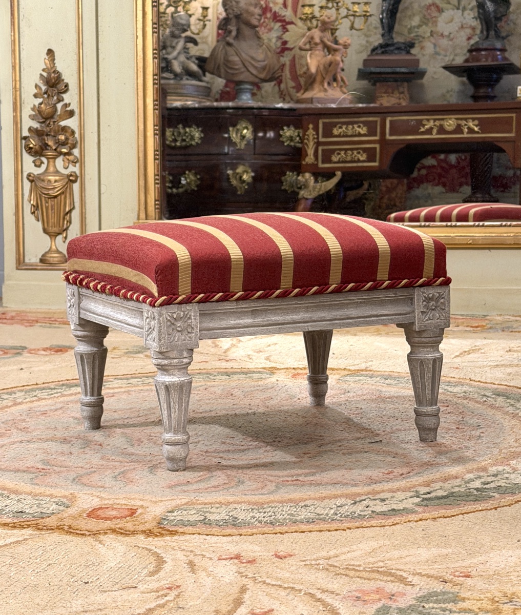 Repose Pied Tabouret en Bois Laqué d'Epoque Louis XVI, Vers 1780-photo-1