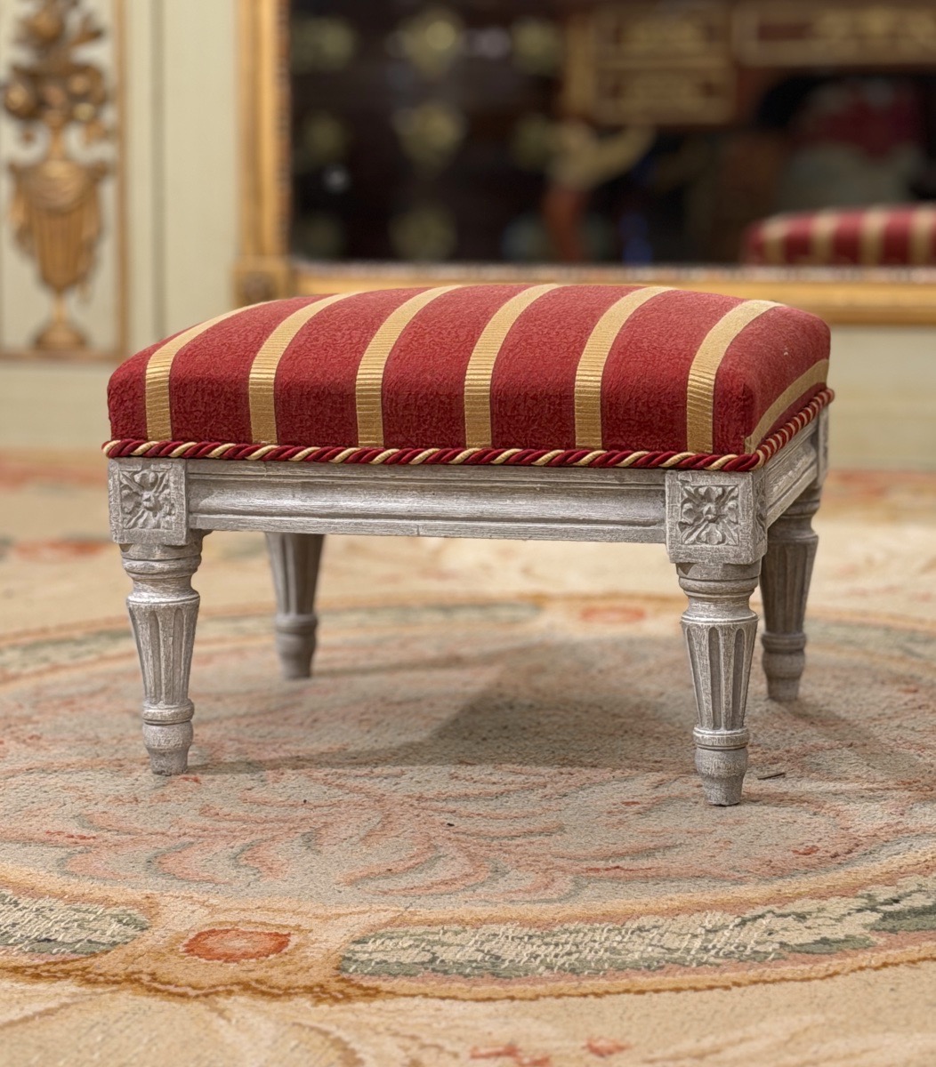 Repose Pied Tabouret en Bois Laqué d'Epoque Louis XVI, Vers 1780-photo-3