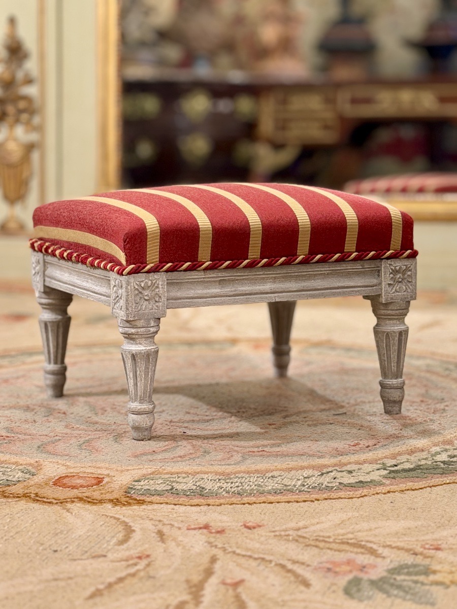 Repose Pied Tabouret en Bois Laqué d'Epoque Louis XVI, Vers 1780