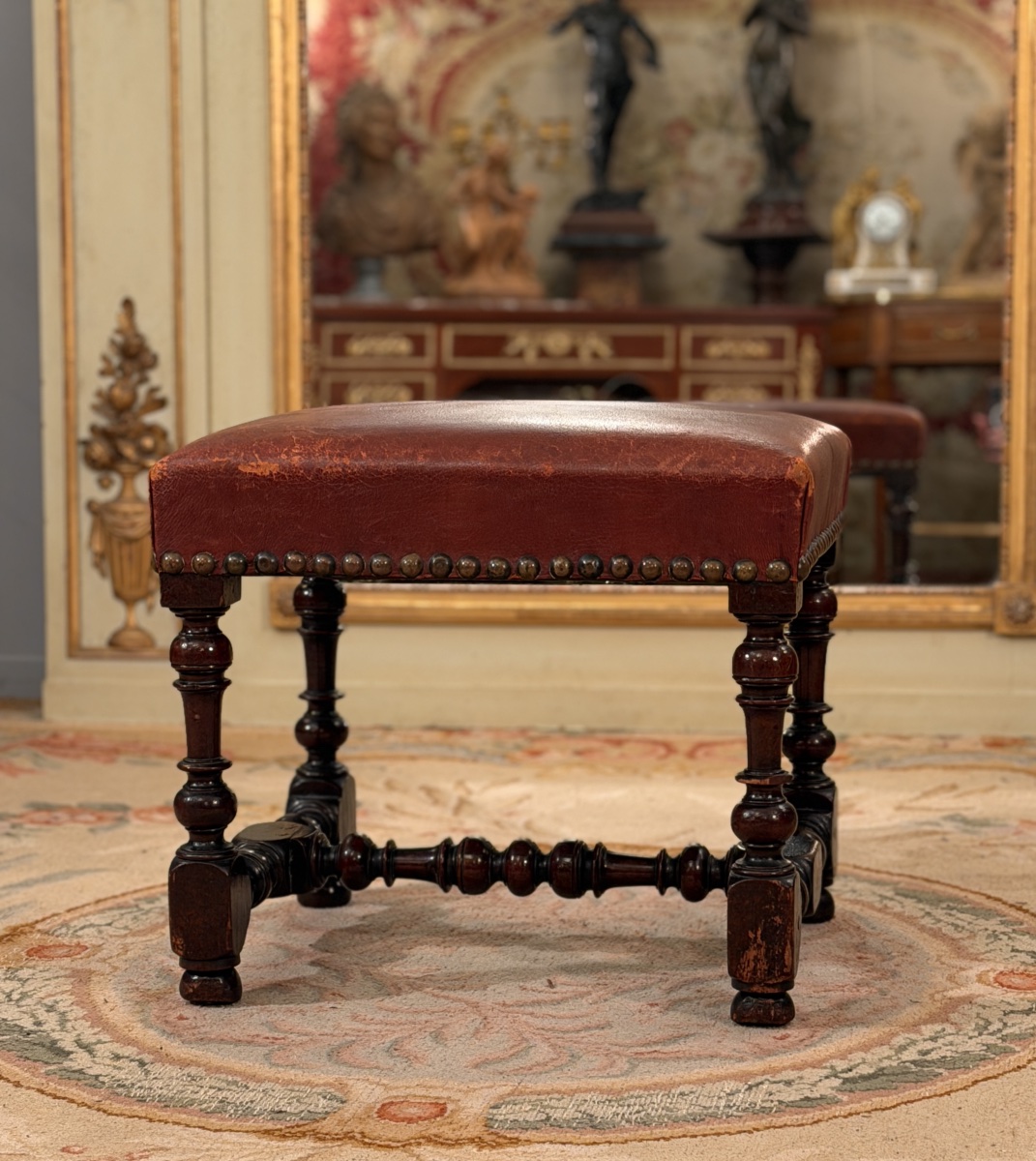 Tabouret en Noyer d'Epoque Louis XIII, XVIIème Siècle-photo-2