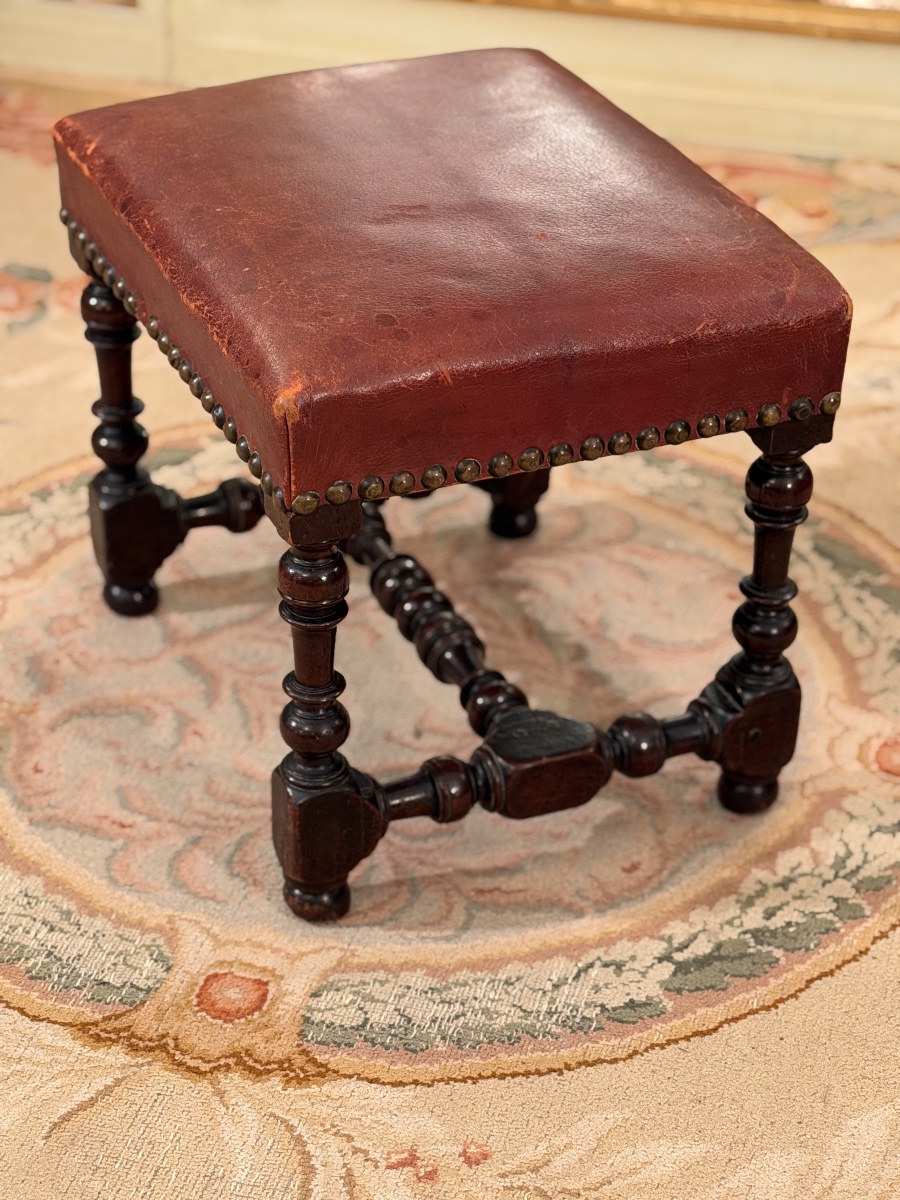 Tabouret en Noyer d'Epoque Louis XIII, XVIIème Siècle-photo-4