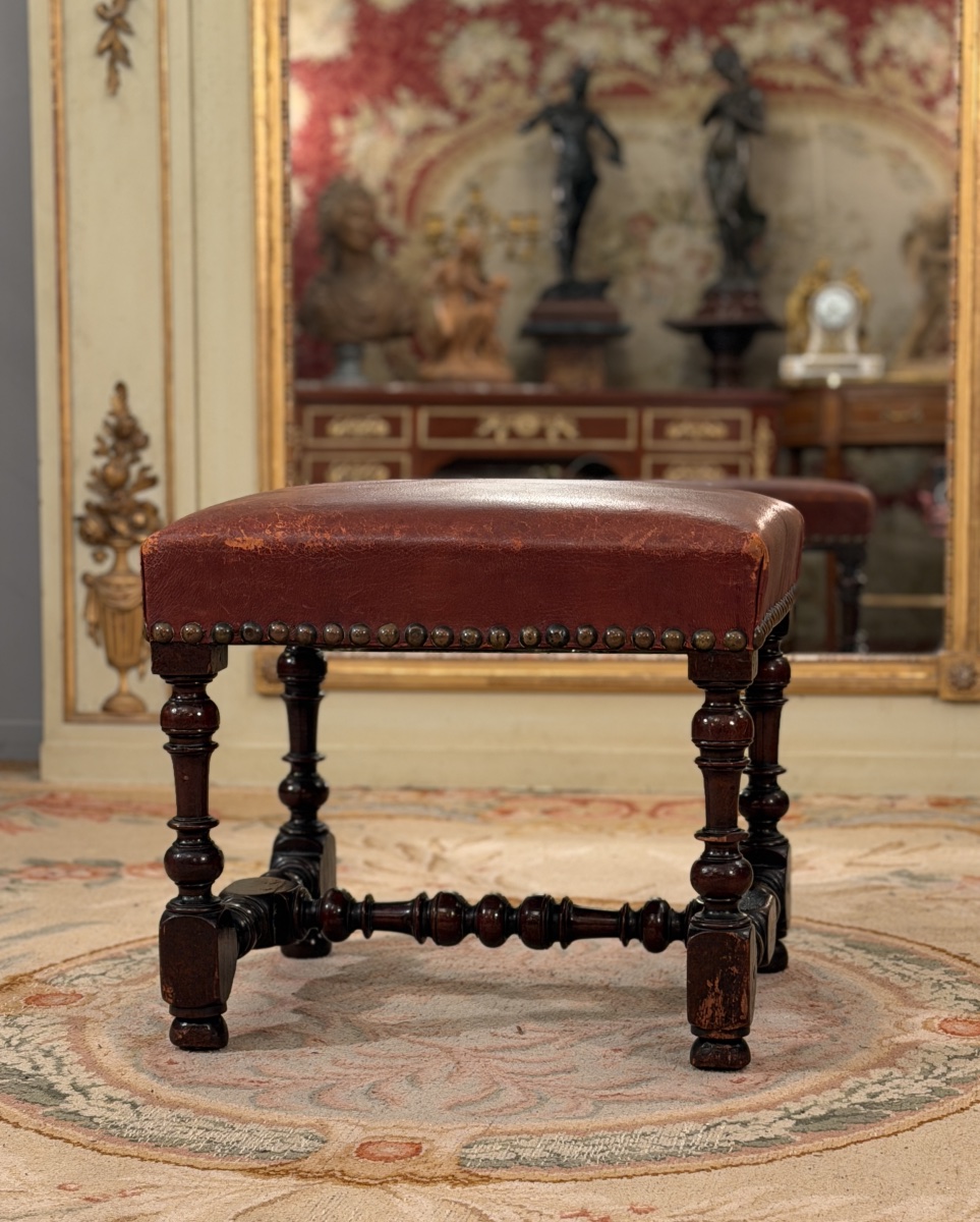 Tabouret en Noyer d'Epoque Louis XIII, XVIIème Siècle-photo-2