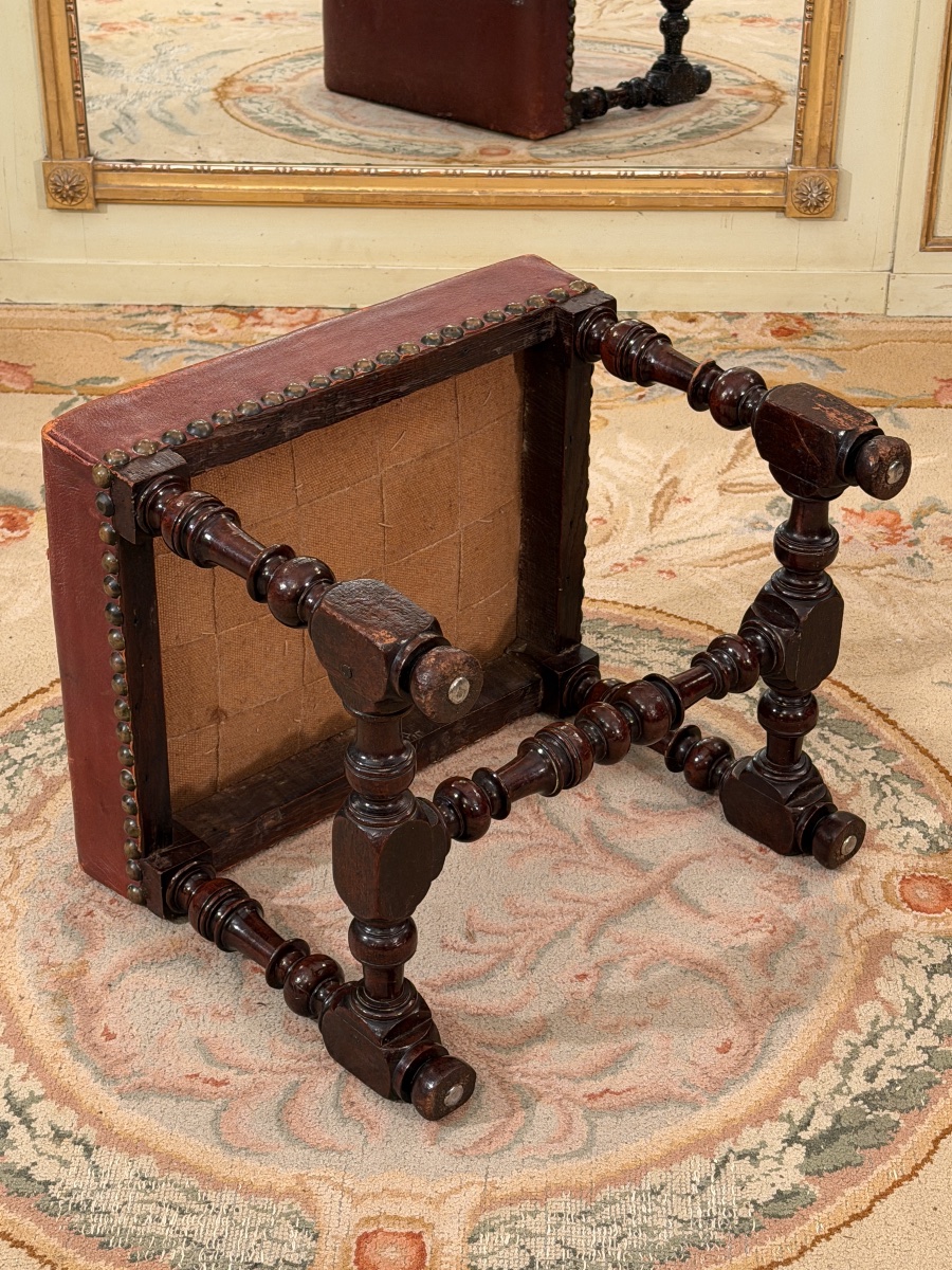Tabouret en Noyer d'Epoque Louis XIII, XVIIème Siècle-photo-5