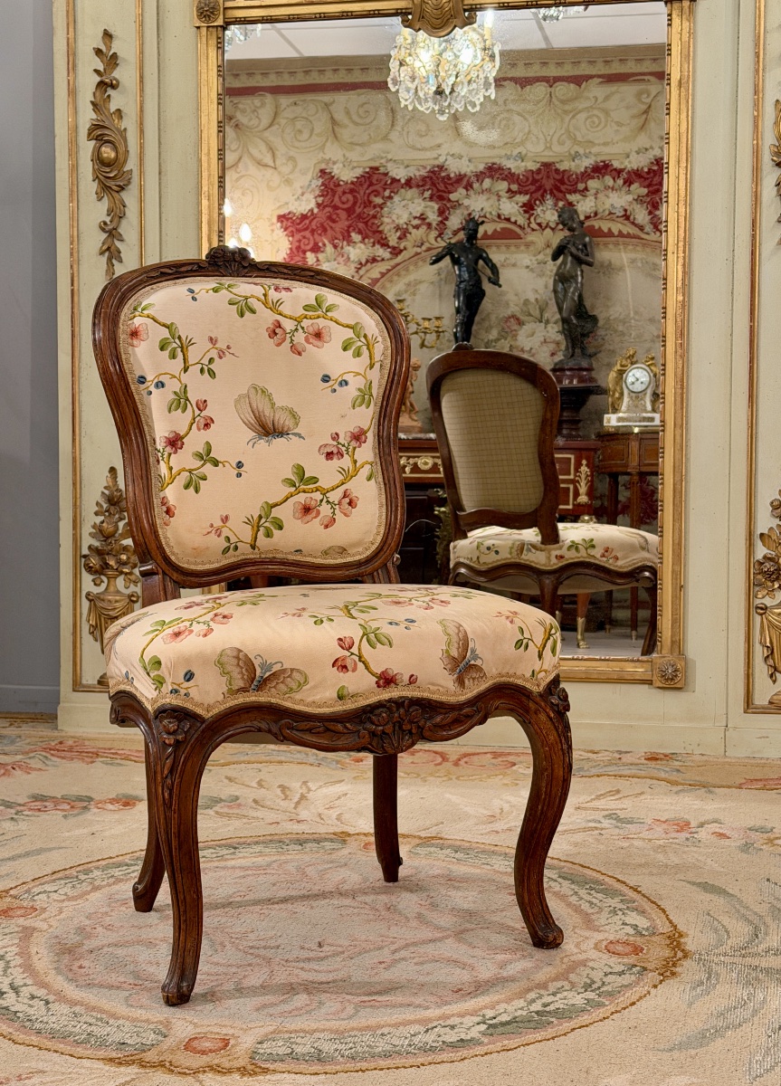 Chaise de Salon en Bois Sculpté d'Epoque Louis XV, vers 1750
