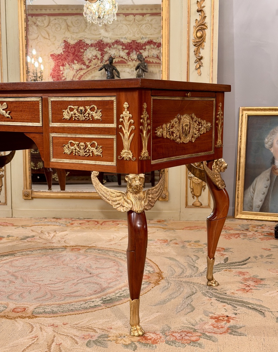 Bureau d'Apparat en Acajou et Bronze Doré, Consulat, Epoque XIXème-photo-4