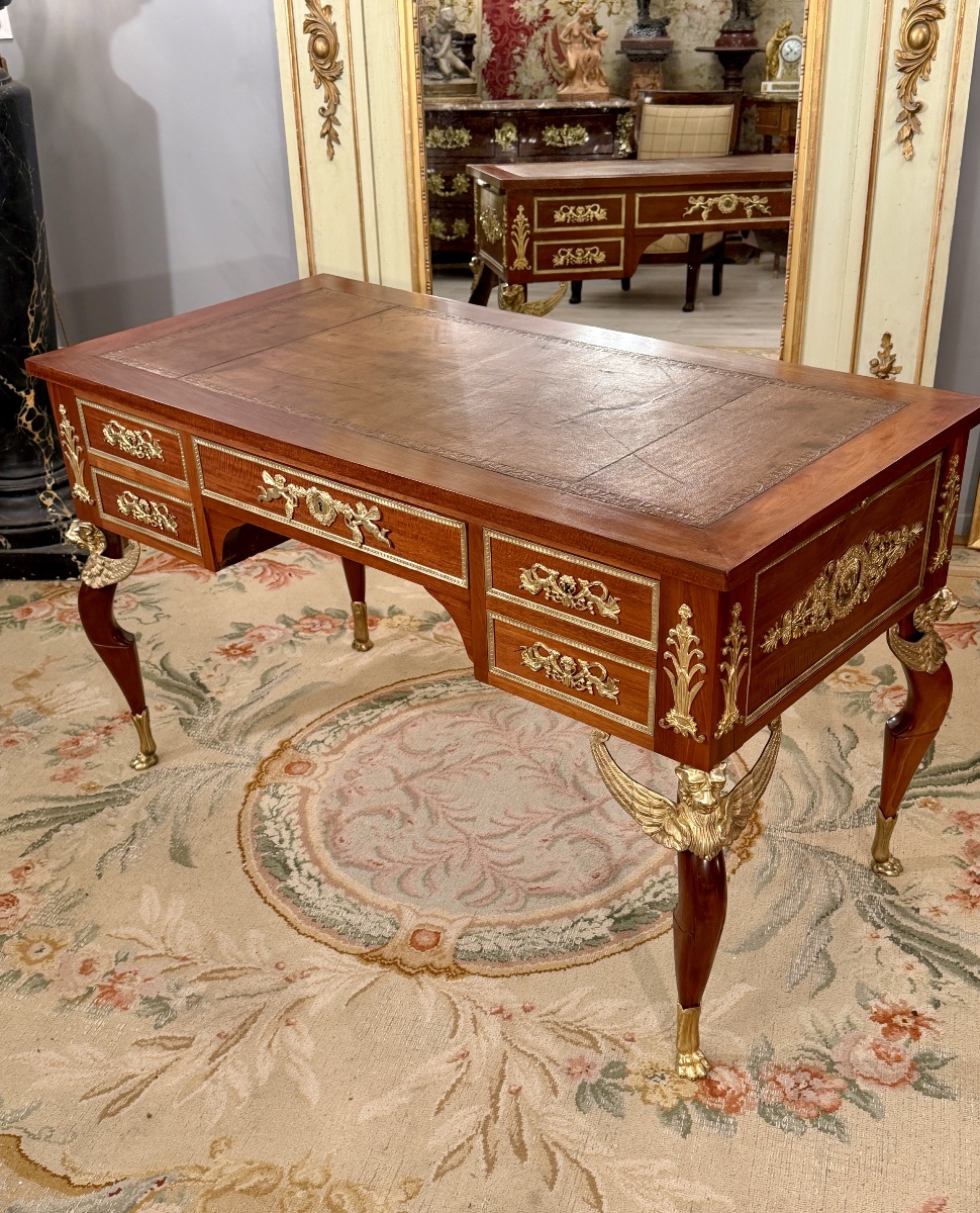 Bureau d'Apparat en Acajou et Bronze Doré, Consulat, Epoque XIXème-photo-3