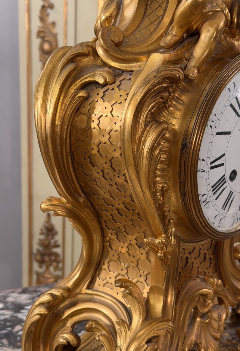 F. Barbedienne, Gilded Bronze Cartel In The Louis XV Style, Napoleon III Period-photo-3