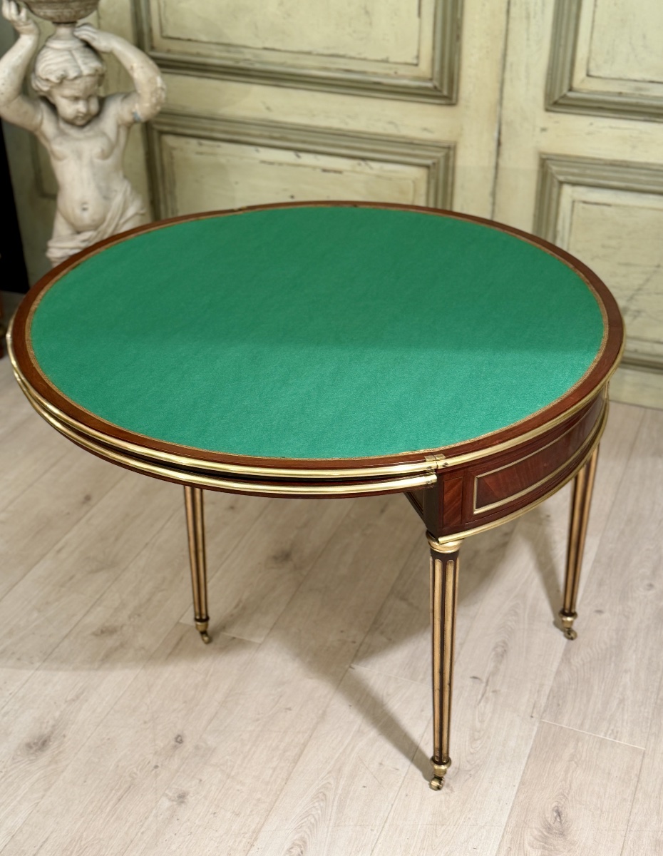 Table Demi Lune à Système en Acajou d'Epoque Louis XVI, Vers 1780-photo-4