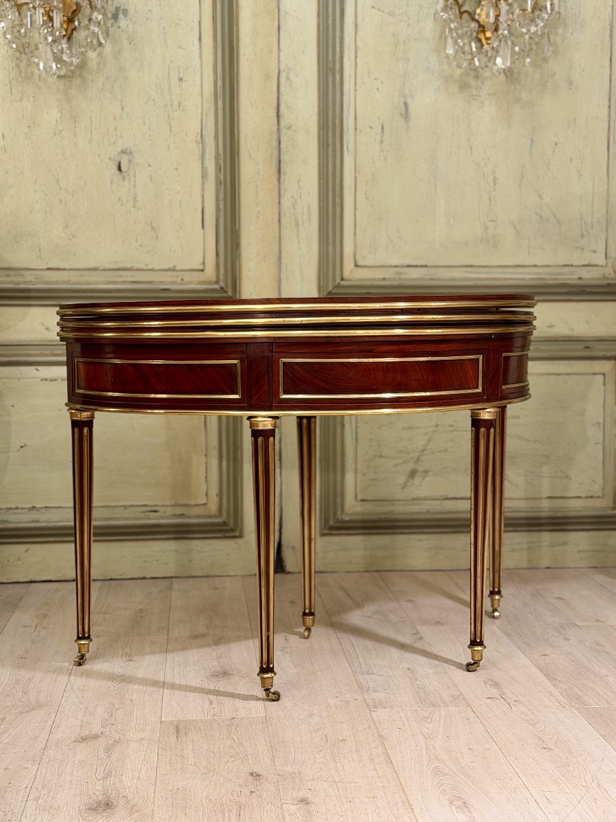 Table Demi Lune à Système en Acajou d'Epoque Louis XVI, Vers 1780-photo-3