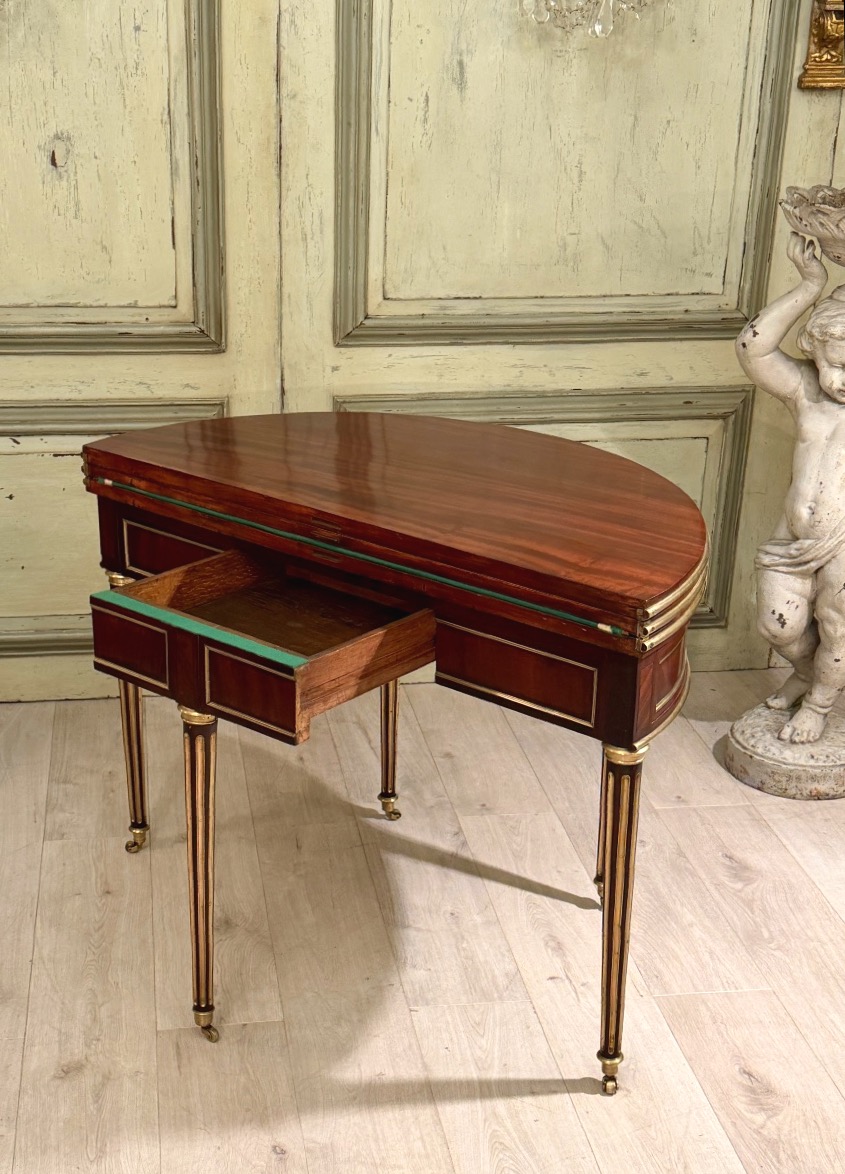 Table Demi Lune à Système en Acajou d'Epoque Louis XVI, Vers 1780-photo-5