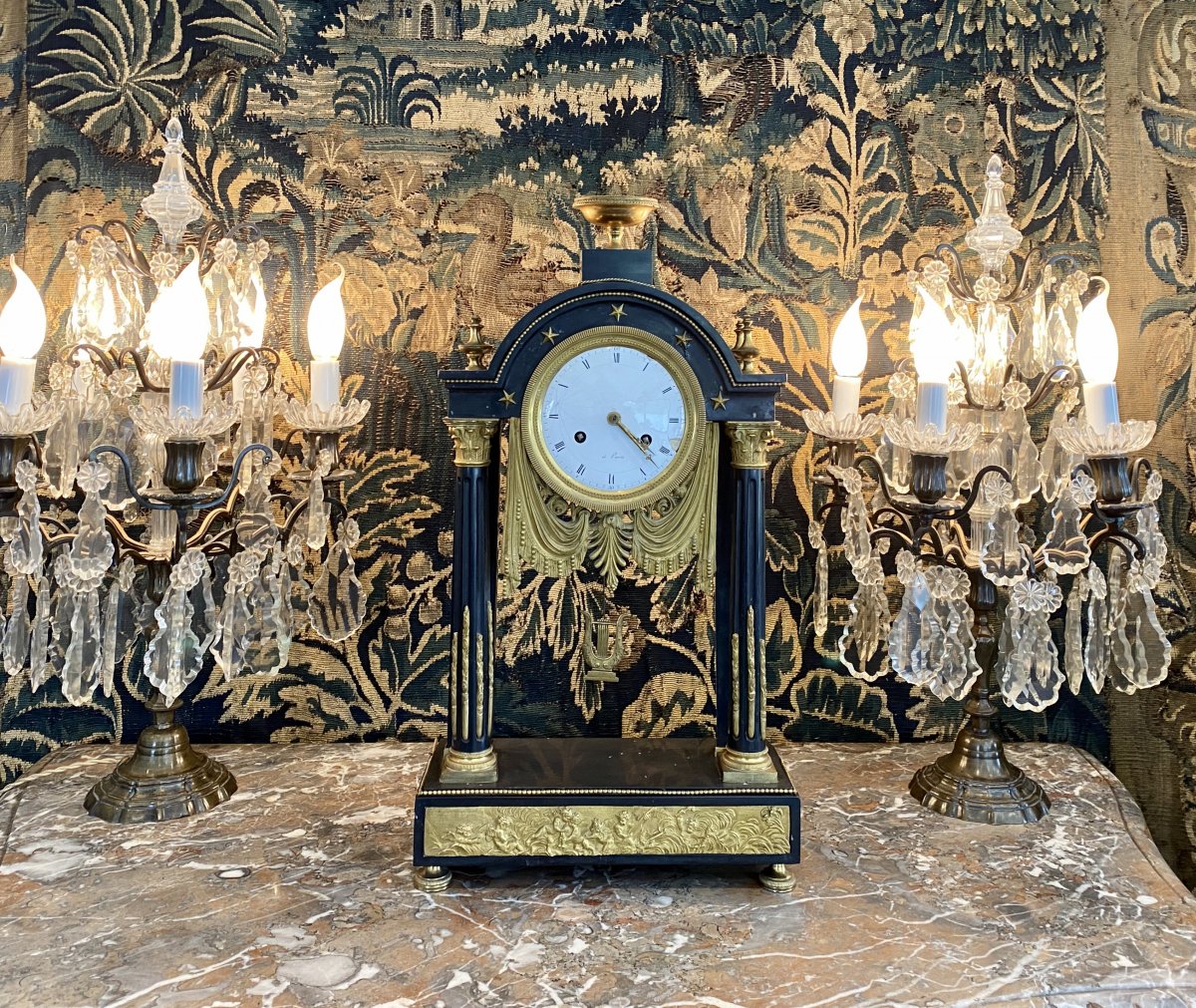 Grande Pendule Portique d'Epoque Louis XVI Marbre Et Bronze Dore Vers 1780-photo-4