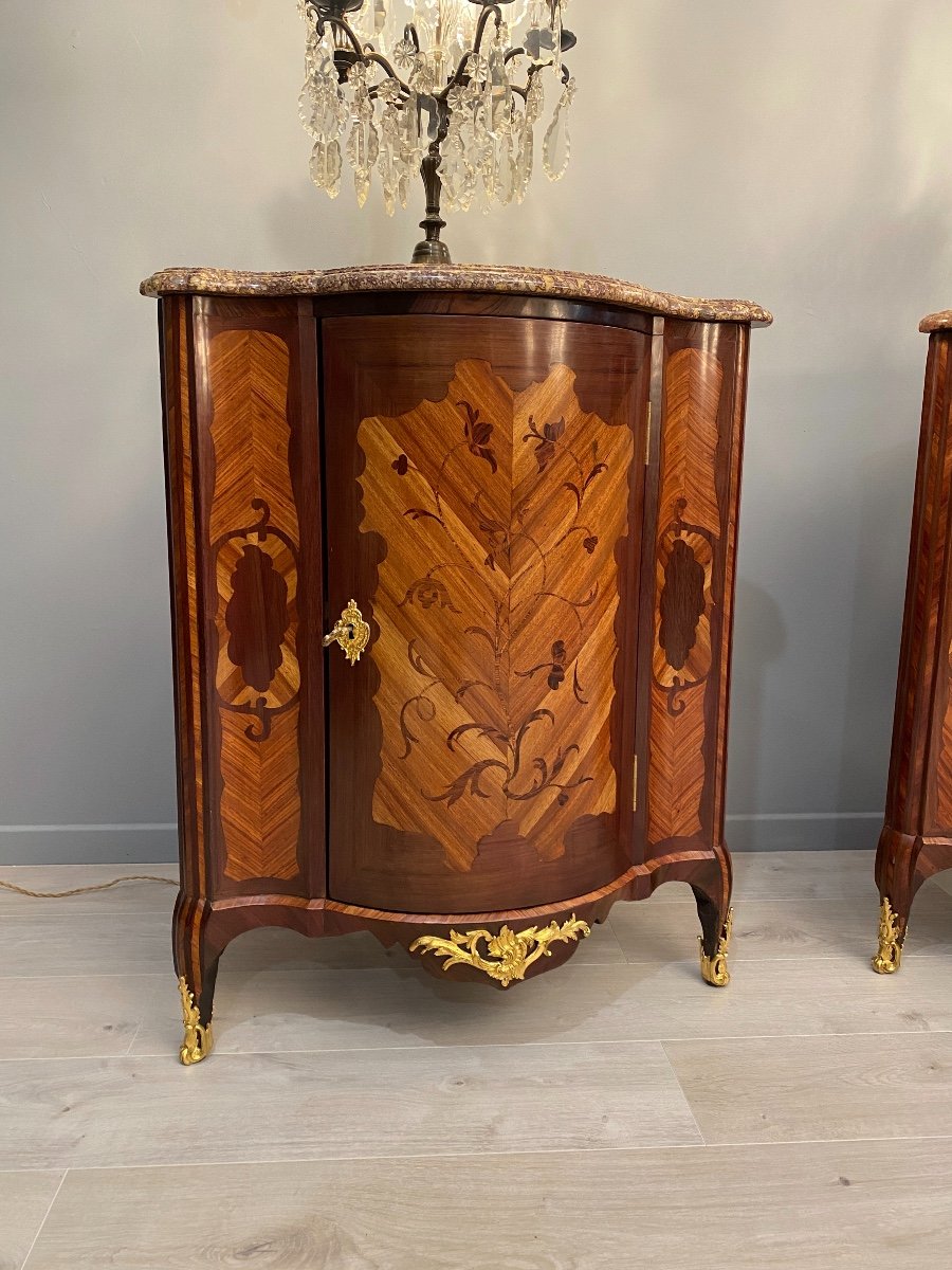 Belle Paire d'Encoignures En Marqueterie d'Epoque Louis XV De Jacques Dubois (1694-1763)-photo-3