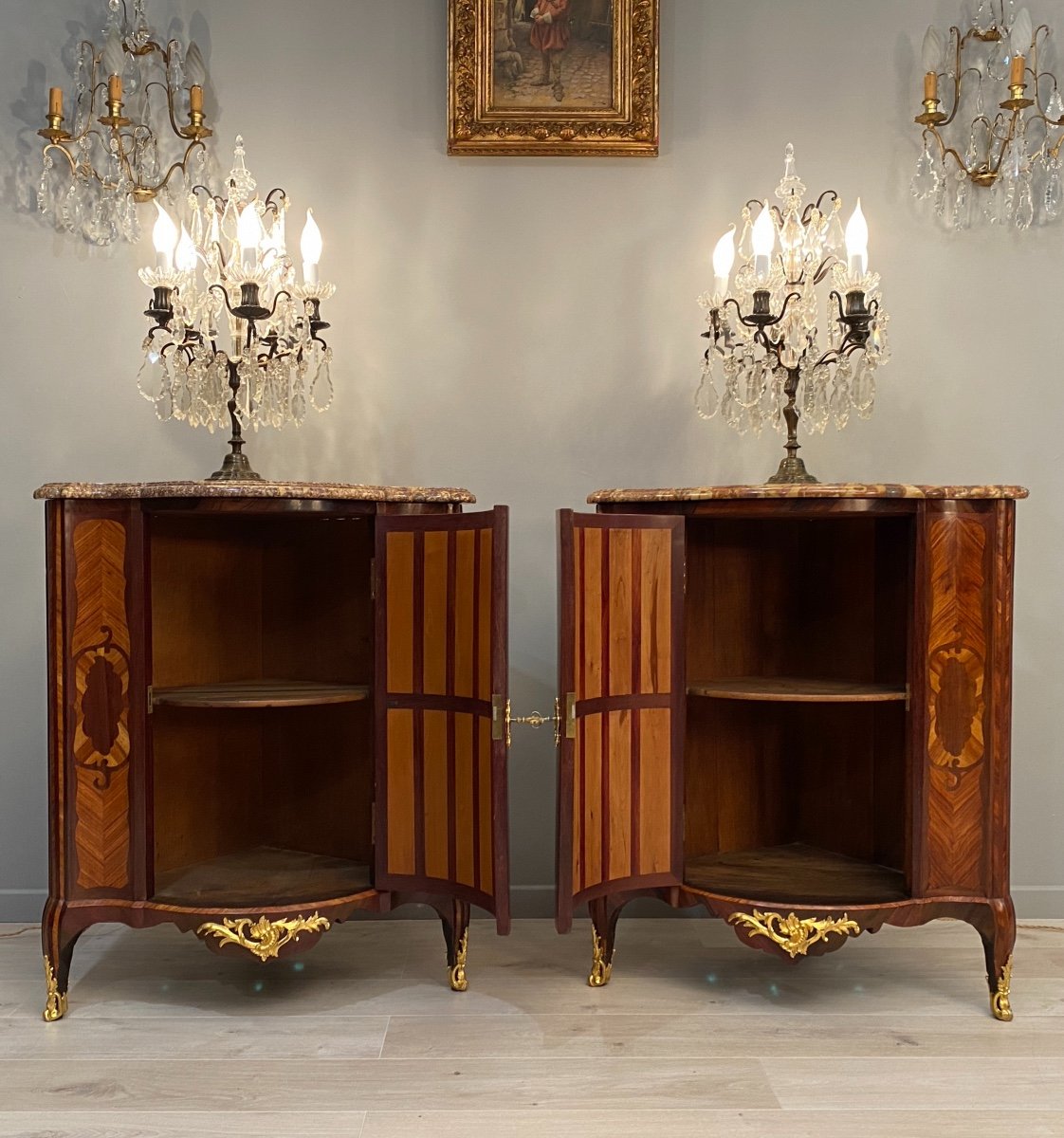 Belle Paire d'Encoignures En Marqueterie d'Epoque Louis XV De Jacques Dubois (1694-1763)-photo-4