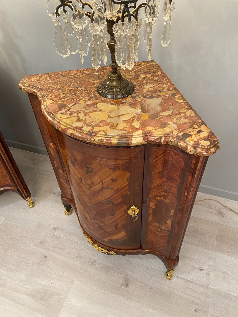 Belle Paire d'Encoignures En Marqueterie d'Epoque Louis XV De Jacques Dubois (1694-1763)-photo-1