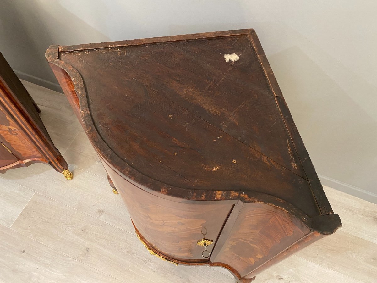 Belle Paire d'Encoignures En Marqueterie d'Epoque Louis XV De Jacques Dubois (1694-1763)-photo-3