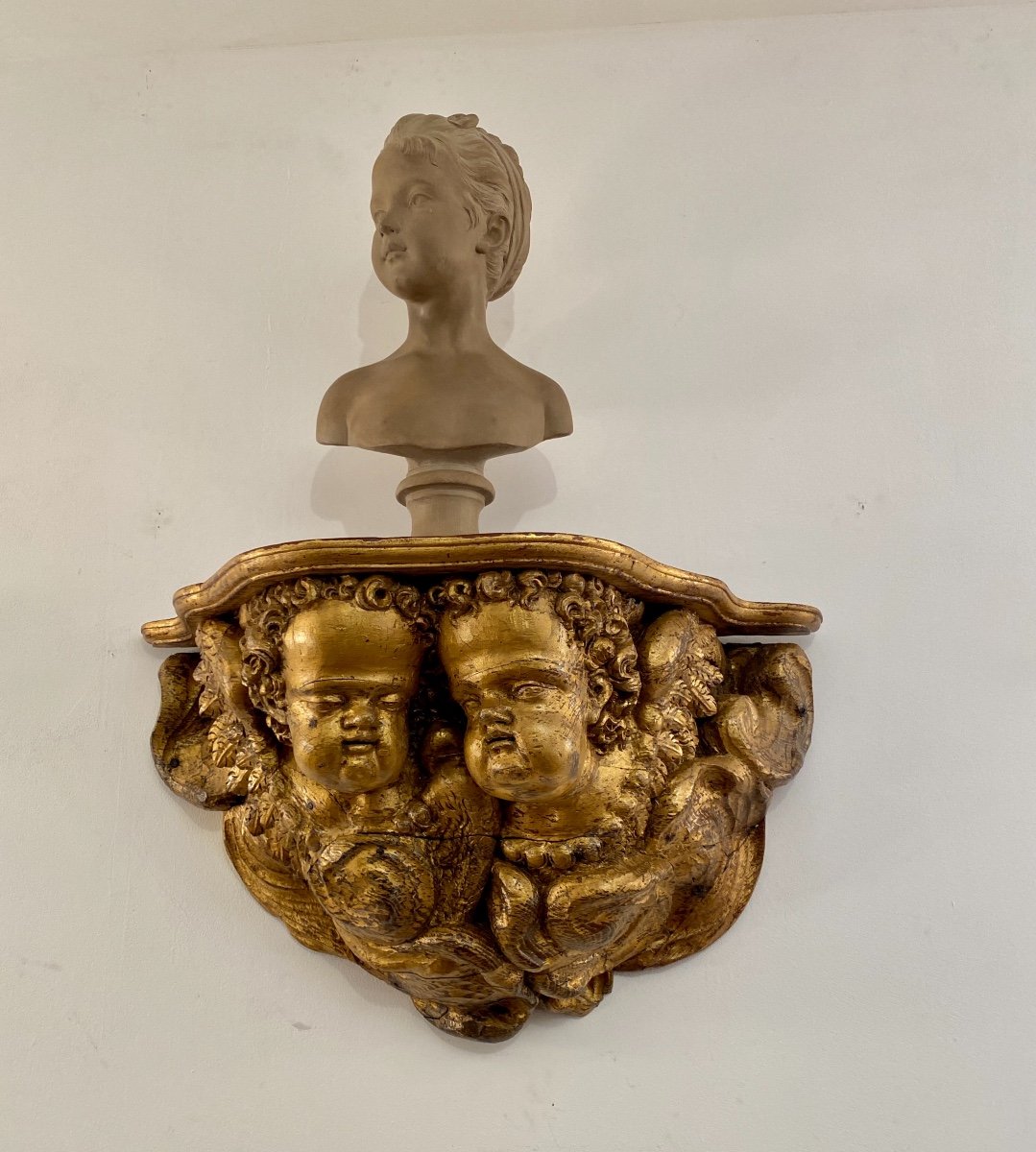 Imposante Console d'Applique de Style Louis XV En Bois Doré Epoque XVIIIème Siècle-photo-6