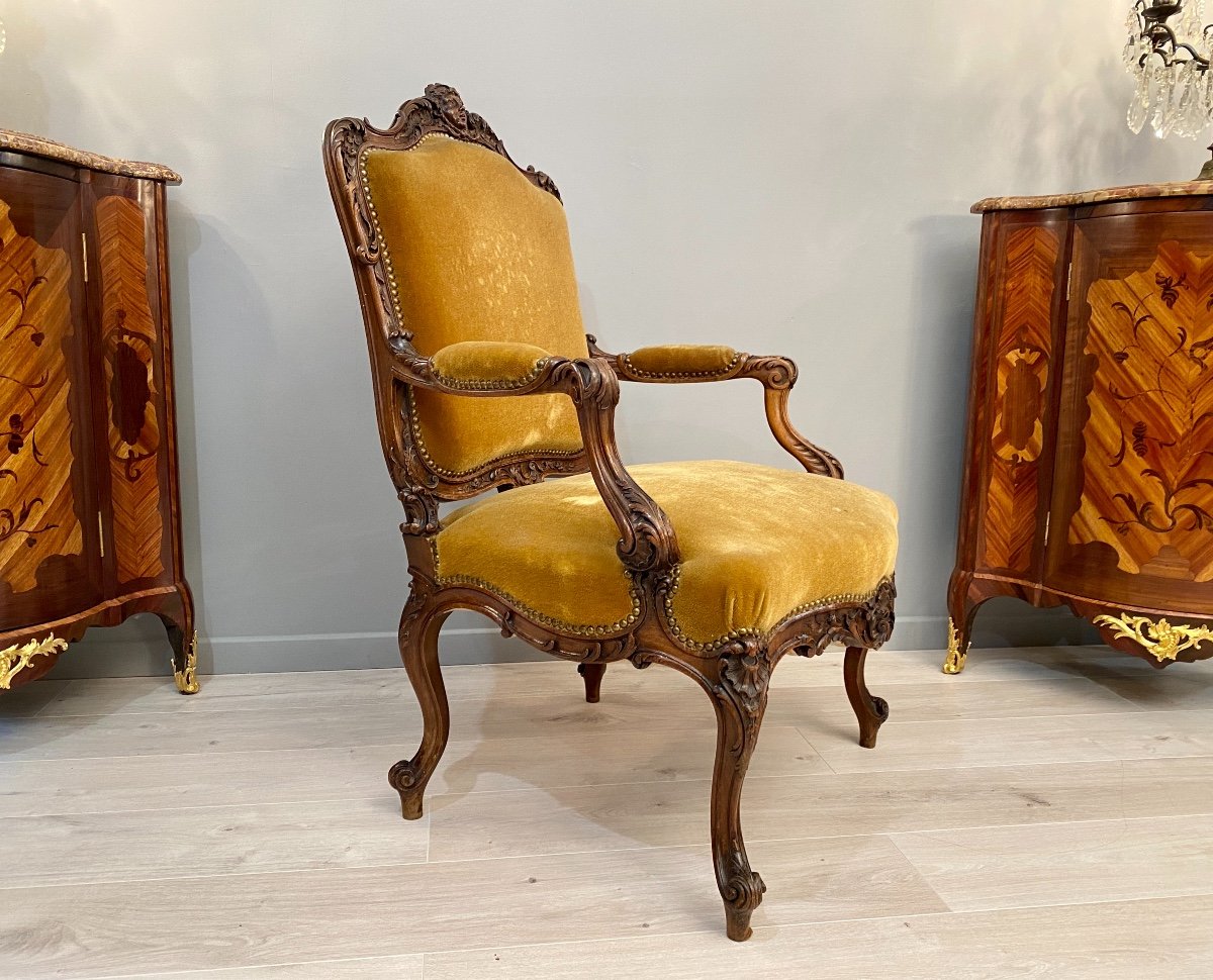 Large Armchair With Flat Back Walnut Regence Style XIXth Century-photo-2