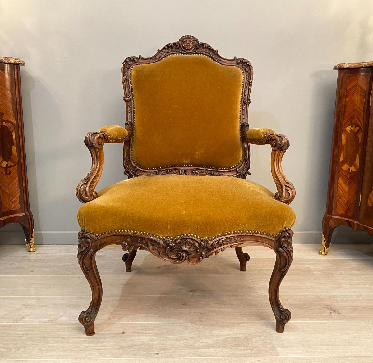 Large Armchair With Flat Back Walnut Regence Style XIXth Century-photo-3