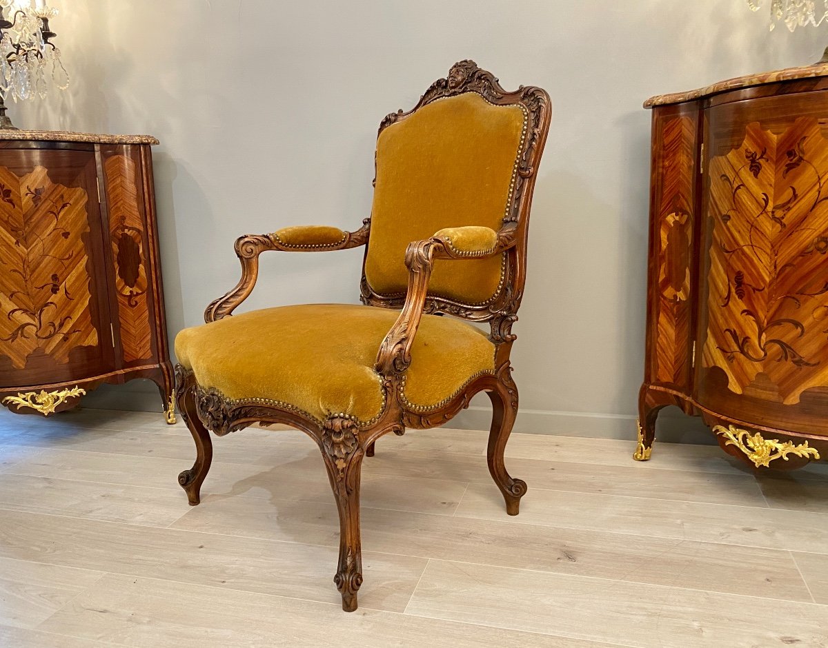 Large Armchair With Flat Back Walnut Regence Style XIXth Century-photo-4