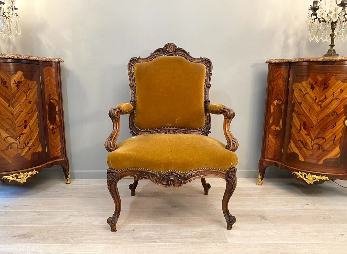 Large Armchair With Flat Back Walnut Regence Style XIXth Century-photo-5
