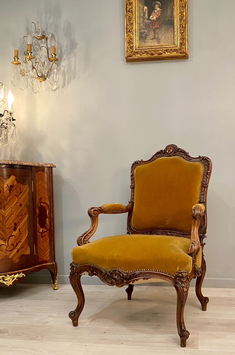 Large Armchair With Flat Back Walnut Regence Style XIXth Century