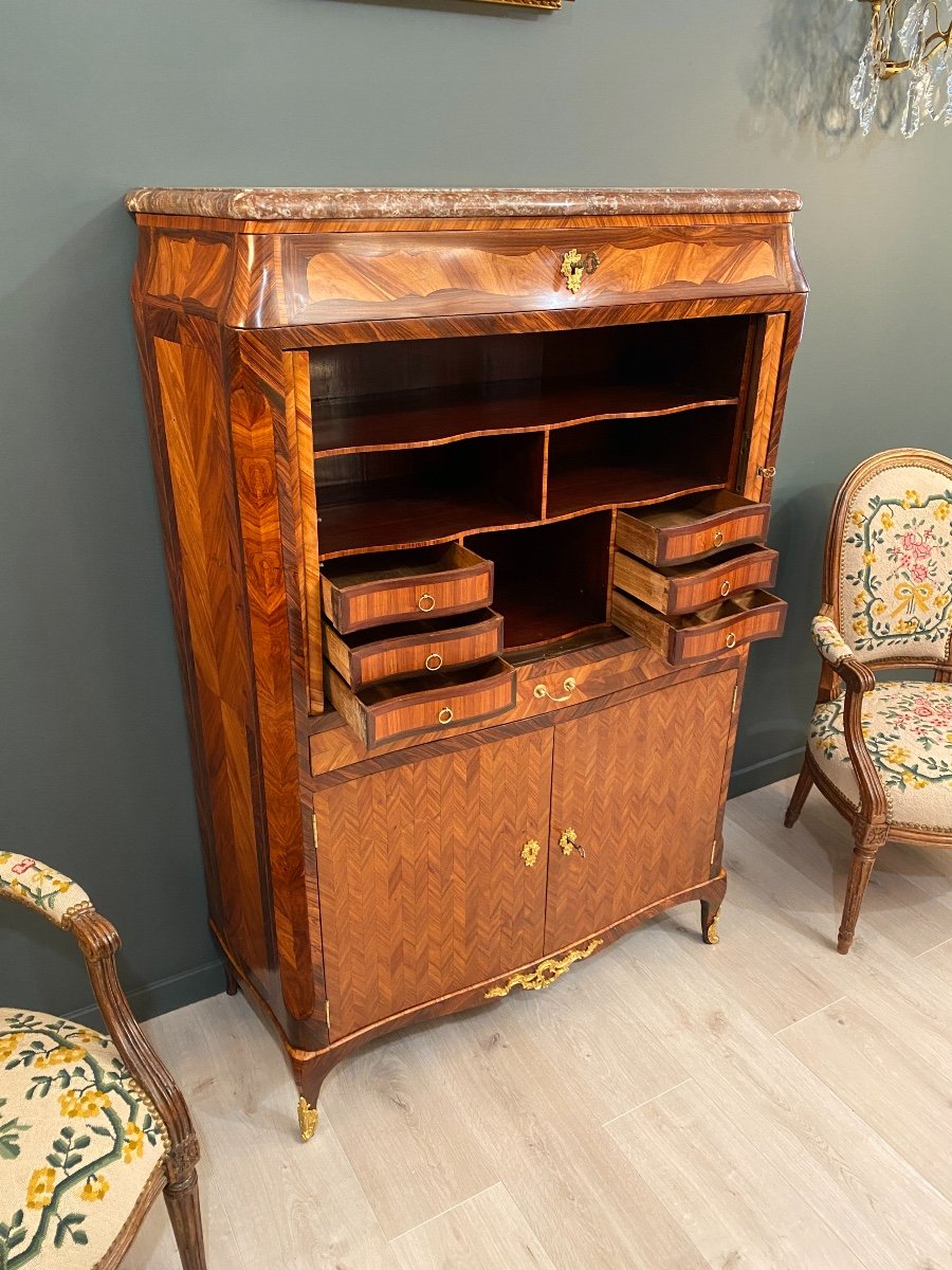 Jean-baptiste Tuart, Rare Secretary With Marquetry Curtains Louis XV Period Circa 1750-photo-1