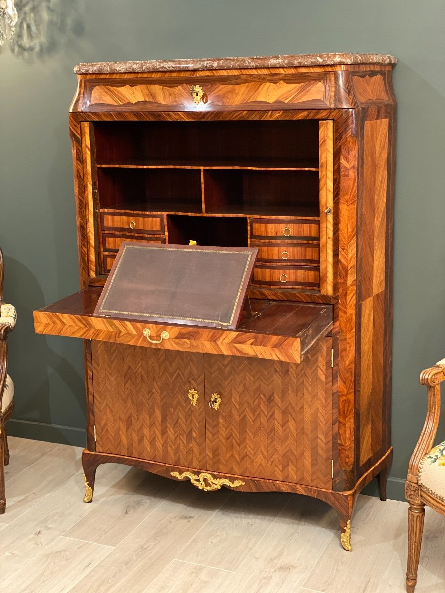 Jean-baptiste Tuart, Rare Secretary With Marquetry Curtains Louis XV Period Circa 1750-photo-2