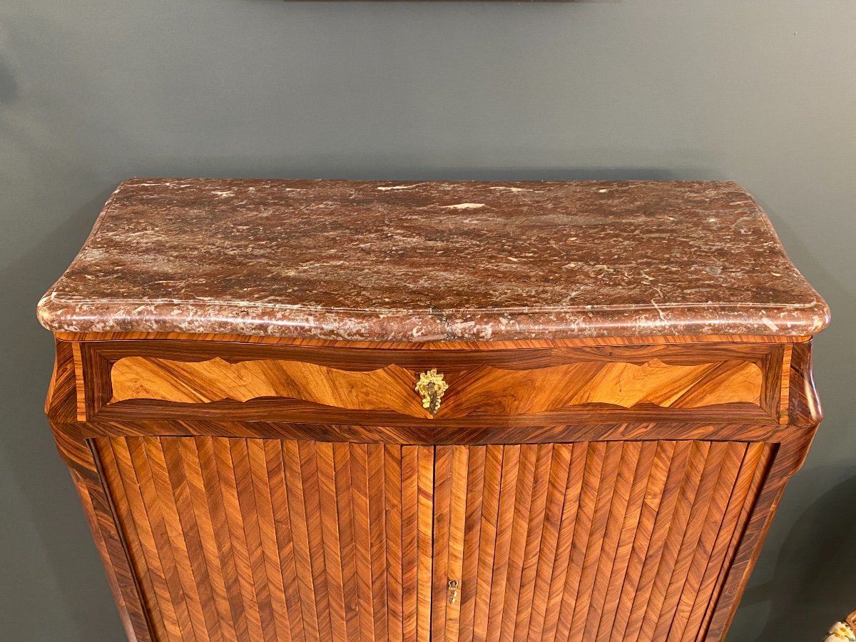 Jean-baptiste Tuart, Rare Secretary With Marquetry Curtains Louis XV Period Circa 1750-photo-6