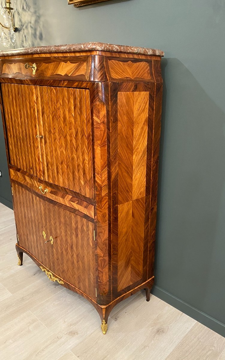 Jean-baptiste Tuart, Rare Secretary With Marquetry Curtains Louis XV Period Circa 1750-photo-7