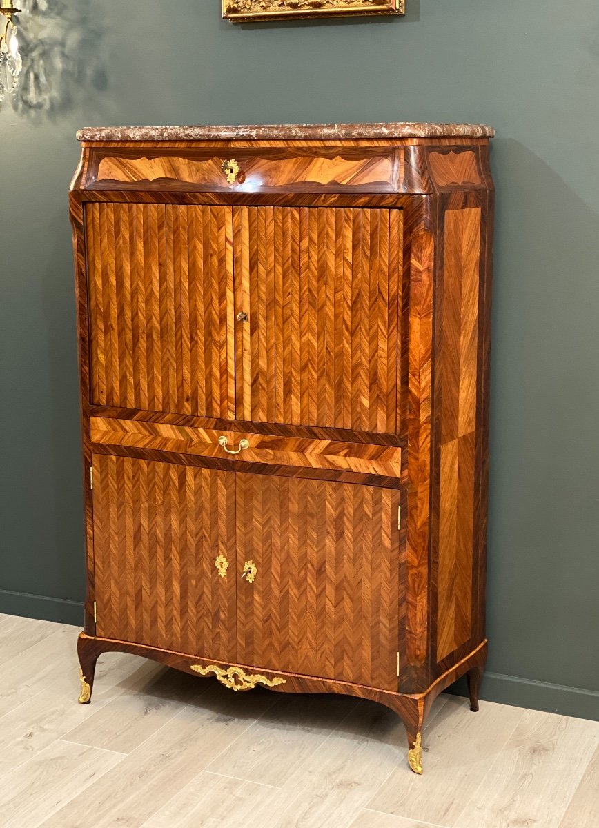 Jean-baptiste Tuart, Rare Secretary With Marquetry Curtains Louis XV Period Circa 1750-photo-8