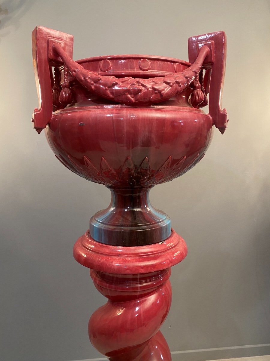 Large Column And Enamelled Ceramic Vessel Delphin Massier Around 1900-photo-6
