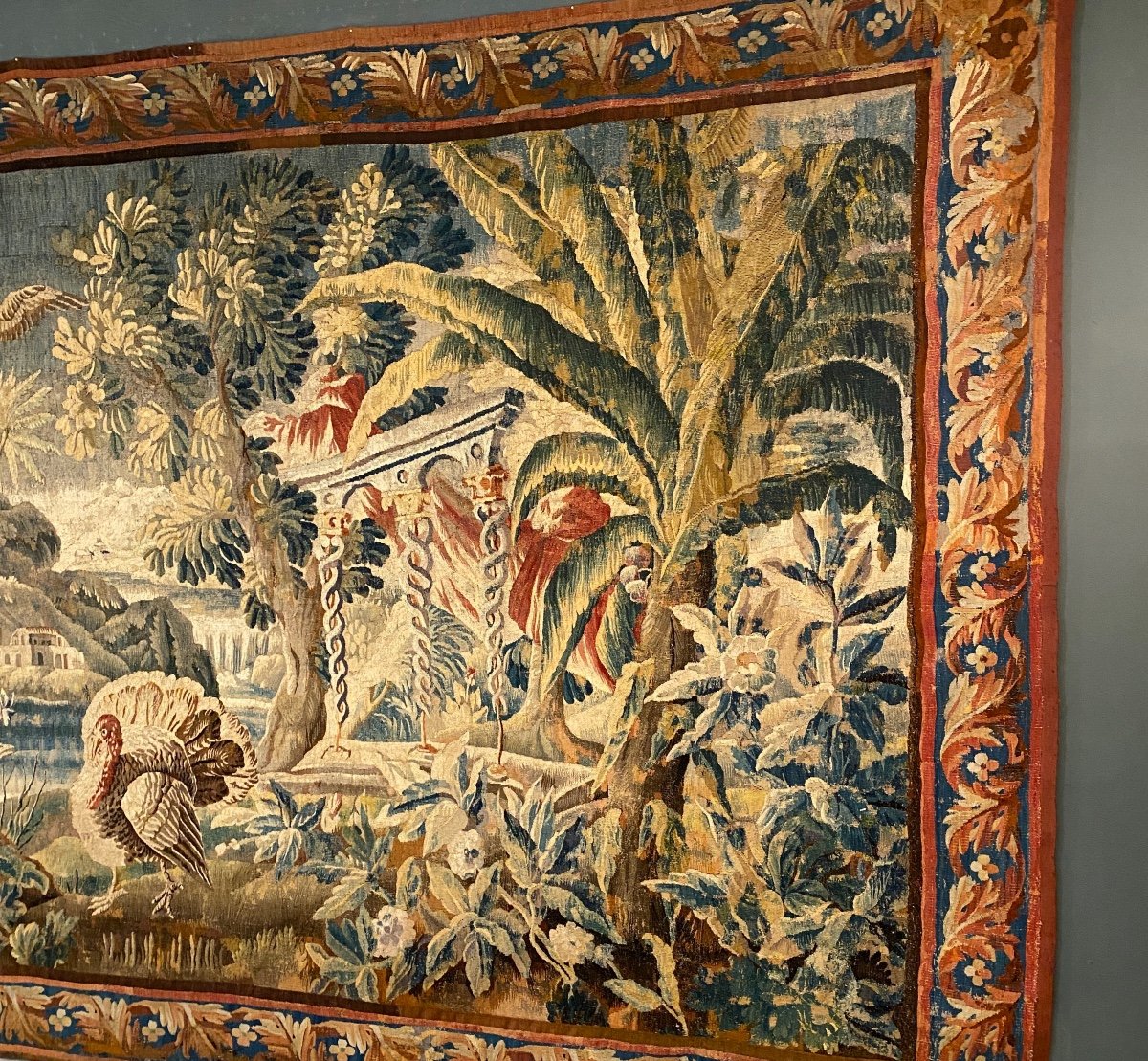 Grande Tapisserie d'Aubusson Epoque Louis XIV Combat De Volatiles XVIIeme-photo-3