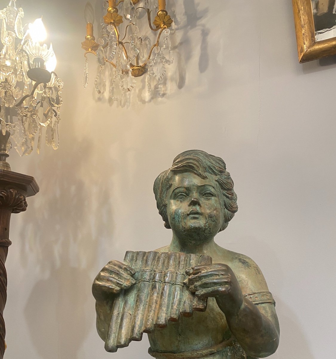 Large Pair Of Bronze Sculptures With Green Patina Satyr Period Late Nineteenth-photo-3