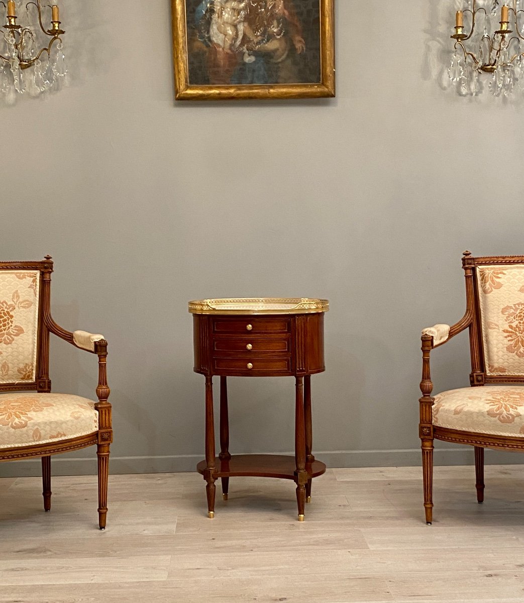 Table Chiffonniere De Forme Tambour En Acajou De Style Louis XVI-photo-2