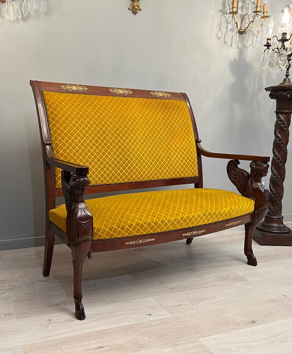Rare Mahogany Bench Empire Return From Egypt Model Of Jacob Epoque XIXth-photo-1