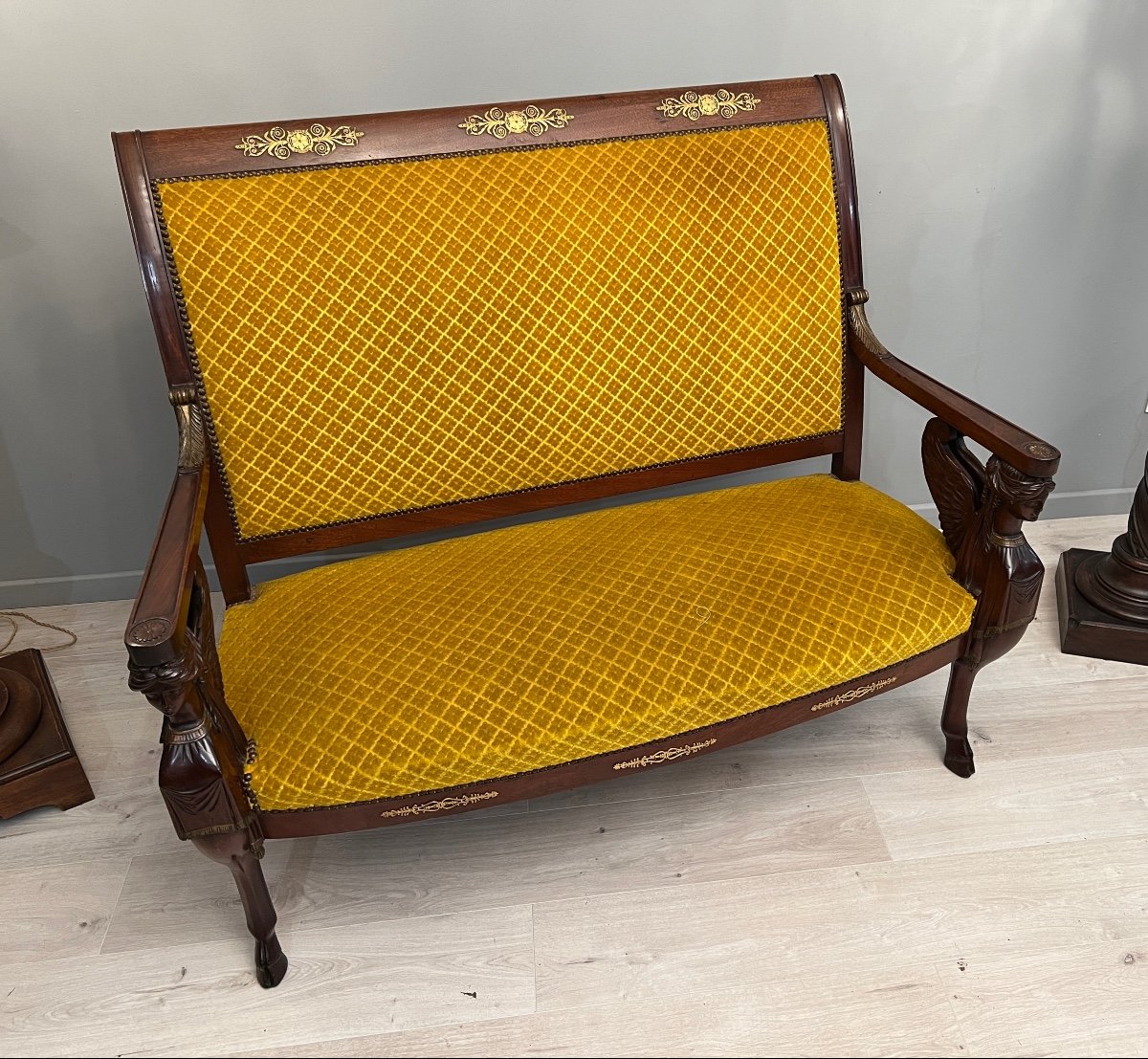 Rare Mahogany Bench Empire Return From Egypt Model Of Jacob Epoque XIXth-photo-3