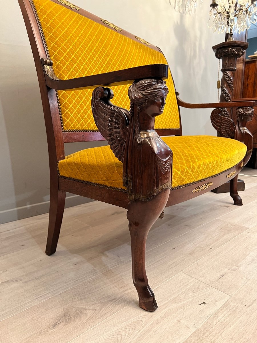 Rare Mahogany Bench Empire Return From Egypt Model Of Jacob Epoque XIXth-photo-4
