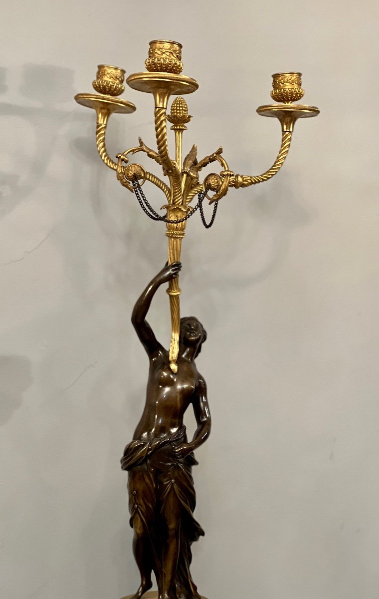Large Pair Of Louis XVI Bronze Candelabra (height: 72 Cm)-photo-3